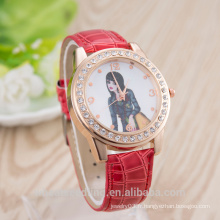 Prix ​​bon marché bracelet en cuir véritable cristal autour de montres pour dames mode quartz montre-bracelet femme